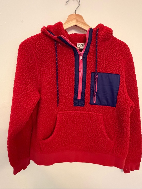 J. Crew Jackets & Blazers - J. Crew Red Sherpa Hoodie 1/4 zip color block pink and purple vintage